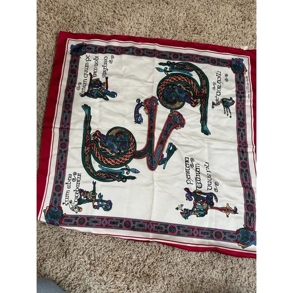 Celtic Design Square Scarf 100% Polyester Red/White inspired by book of Kells - Picture 1 of 9